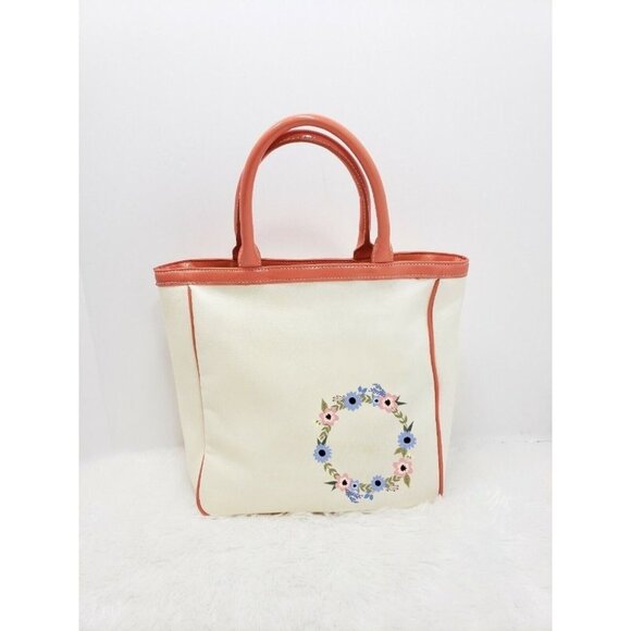 Liz Claiborne New York Pop Tote Large Cream Peach Trim Coin Purse Shoulder Bag - Picture 11 of 12